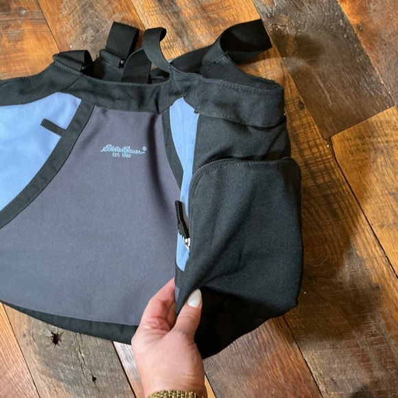 Eddie Bauer Large Black Blue Nylon Tote Bag Travel Gym Work Carryall - Picture 6 of 7